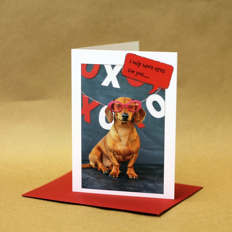 Valentines Day Card // Dachshund in Glasses // Funny Dog Greeting