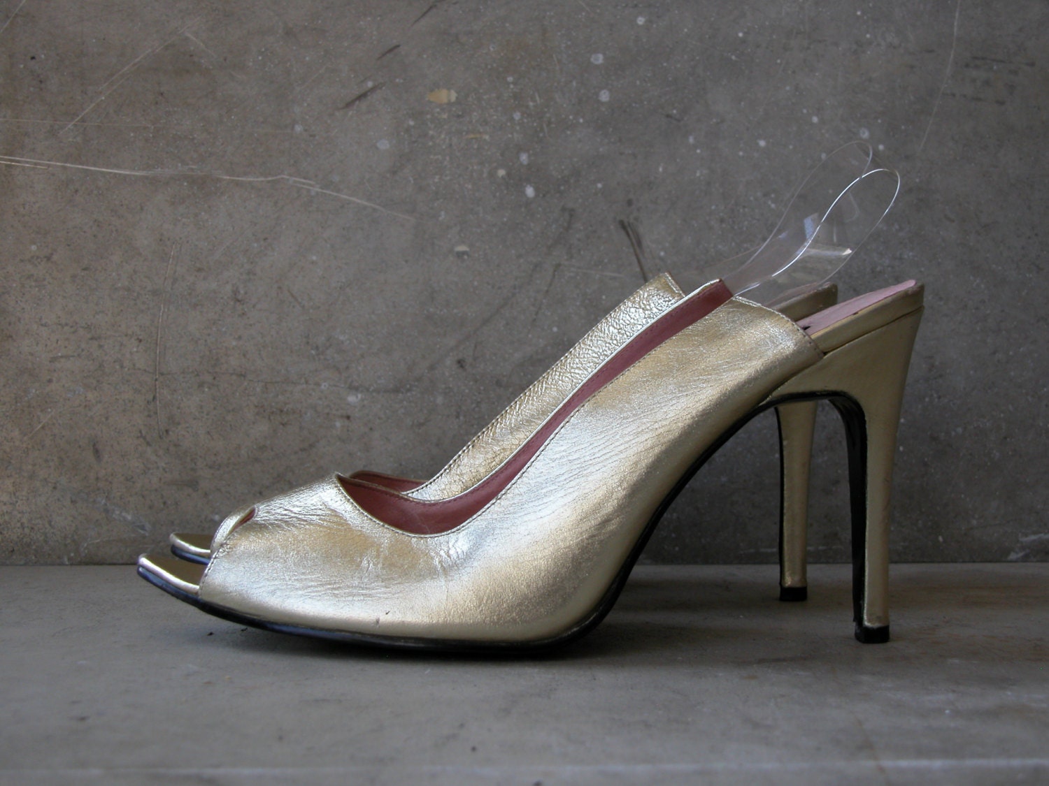 Vintage Open Toe Metallic Gold Leather Cut Out Heels: Size 9 - EQUINEbyLauren