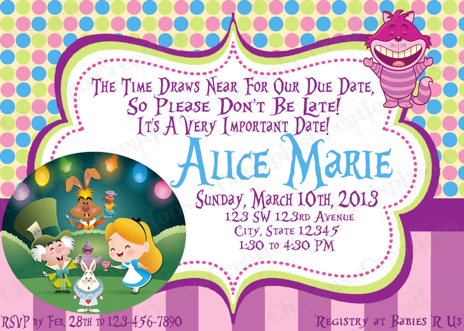 Alice In Wonderland Baby Shower Invitation- Print At Home