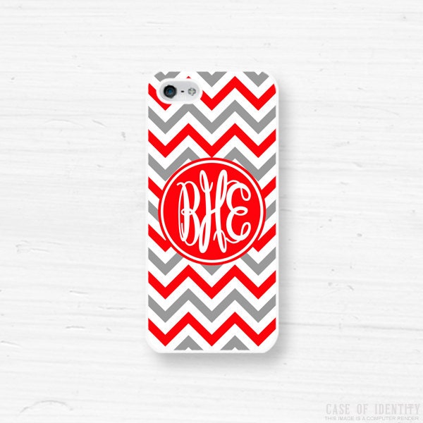 Monogram iPhone 5, 4 Case - Samsung Galaxy s2 s3 s4 note, Ipod Touch 4, 5, Blackberry - Chevron - Red Grey- 0002