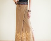 Thai Wrap Around Gypsy Sarong Skirt Fine Stripe Textured Cotton Opium Poppy Design Free Size (Brown TW-1)