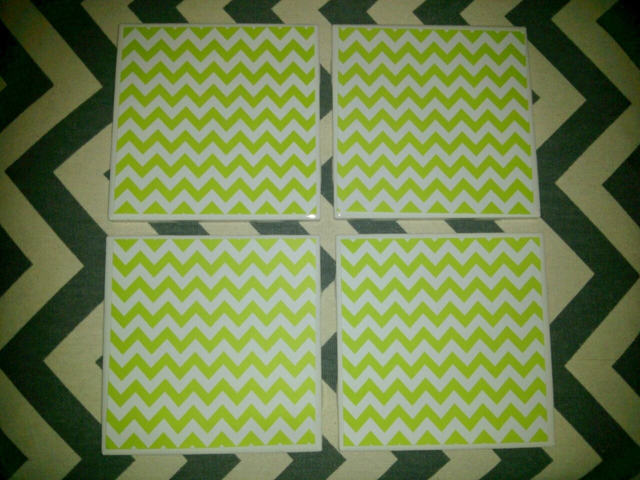 Set of 4 Coasters - Chevron - Bright Green - Ceramic