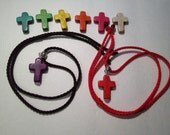 Multi Colored Stone Cross Necklace, Red or Purple or Green or Yellow or Pink or Blue or White or Orange Stone Cross Necklace