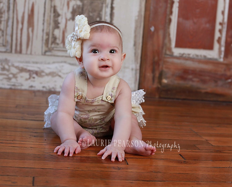 Made to Order - Antique Rose and Lace  Romper/Playsuit - Romper - lace - white - jumper - girl - baby - costume - vintage inspired