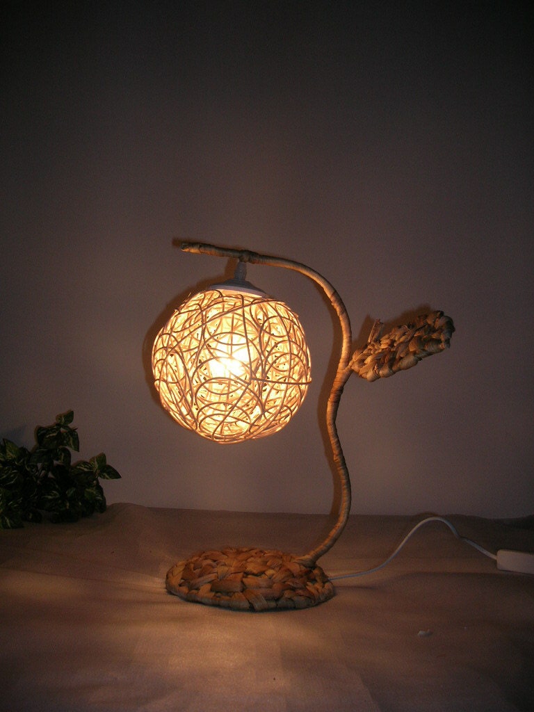 Desk lamp Handmade lamp Desk lamp globe lamp Lighting  lamp bedside lamp Rural style hand-woven cany art Handmade lamp desk lamp