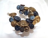 Victorian button bracelet with blue and gold buttons cameo twinkle glass