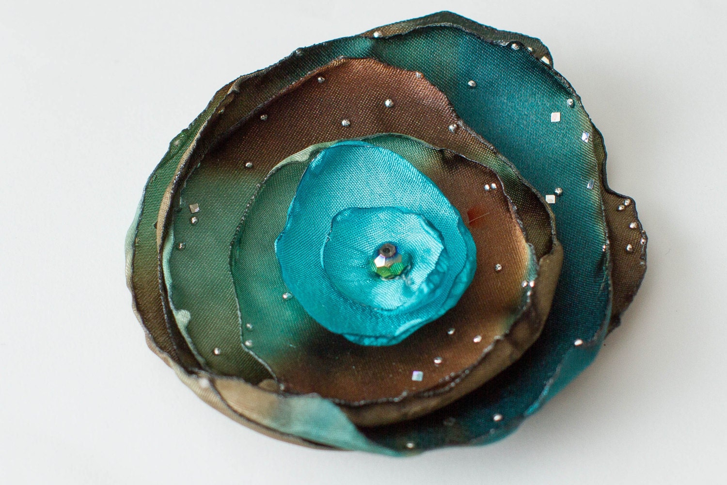Aqua Blue And Brown Burned Edge Flower, Galaxy Flower, Blue And Brown Hair Flower, Beautiful Hair Flower, Bridesmaids Hair Flower