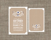 Printable Baby Shower Invitation & thank you - tea party / morning tea / high tea - kraft - lemon. navy or peach
