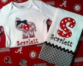 Monogrammed & Appliqued Alabama Elephant Onesie/Burp Cloth Set