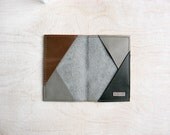 powder blue leather card holder with powder blue, caramel and emerald green triangles inside / Oyster card holder / orange edges