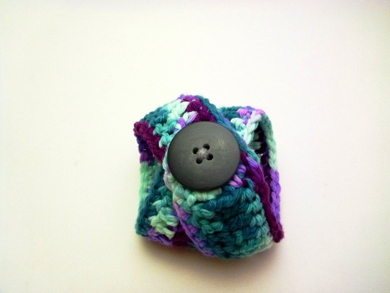 NEW Handmade Crocheted 100% Cotton Double Wrap Bracelet Cuff - Purple Peacock