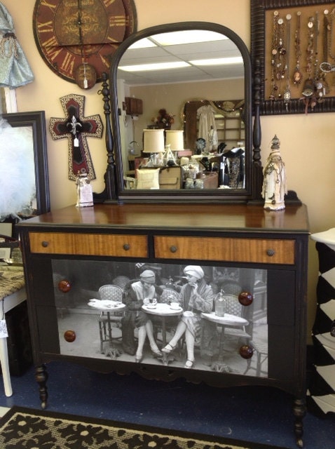 Antique Black Distressed  "French Girlfriends" Dresser