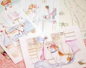 YOU CHOOSE 5"x7" Watercolor Art Original Illustration Set of 4. Customize.