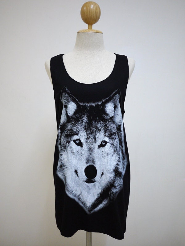 Wolf (Size M) : Siberian Husky Fox Animal Style t-shirt tank top Tunic Unisex Shirt Vest Women Sleeveless men Singlet Black T-Shirt