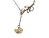 Bird and Branch Necklace, Bronze tone Sparrow and Branch Lariat Necklace, Homemade Jewelry, Prom Jewelry, Handmade