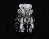 Unique Hand Carved Tri Band Black Lantern Cut and Curl Candle