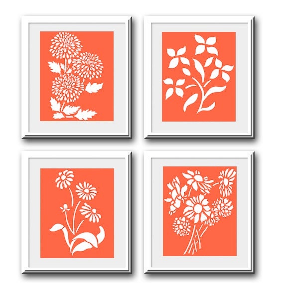 Set of 4 Prints Modern Floral Prints for Home Wall Decor
