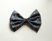 ON SALE dark navy, flower floral fabric butterfly green hair ribbon, gift for girls, cute handmade ribbon art, fabric bow
