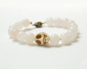 peach white skull bracelet - light yellow simple gemstone modern layered bracelet, message stone