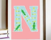 A4 Letter Alphabet artwork print: "N" / Nursery artwork / kids room artwork