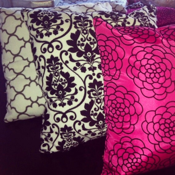 Decorative Pillows pink/black/white by AngeliqueMerici on Etsy
