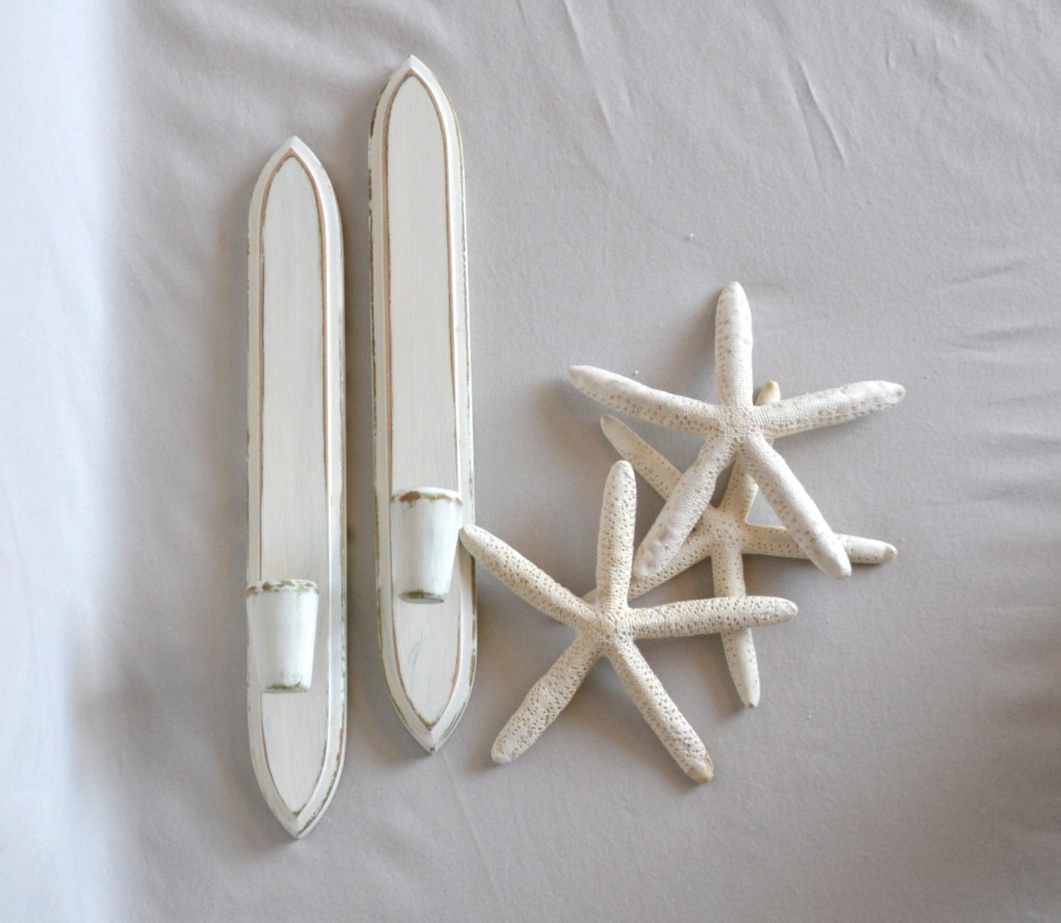 Shabby Chic Distressed White Wooden Wall Sconces