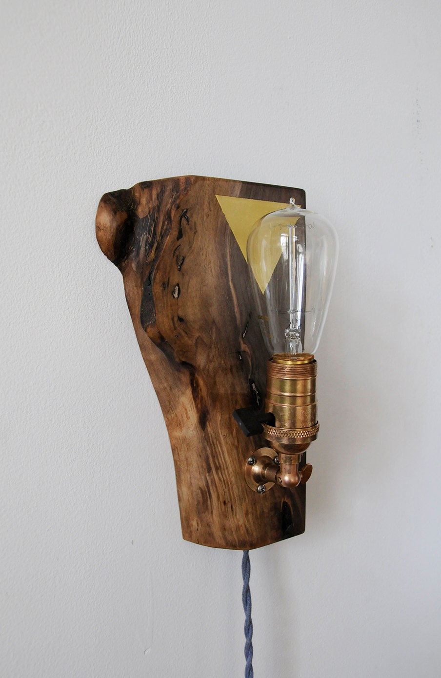 Walnut and 22k gold wall sconce with edison bulb
