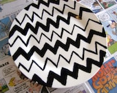 Handpainted Chevron Stoneware Round Side Plate, 7 1/2'', Black and White