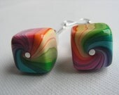 Earrings dangle drop handmade rainbow silver cube beads silver plated turquoise blue pink green yellow red