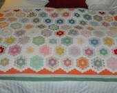 BEAUTIFUL Vintage 1930's Grandmothers Flower Garden QUILT Flower Sack Floral Fabrics Bold Colors Bedding Queen Full