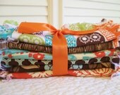 Swedish Owls Burp Cloths Rag Quilt Style Ready To Ship Orange Saffron Aqua Brown Birds Woodland Baby Shower Gifts Shabby Chic Gift Basket