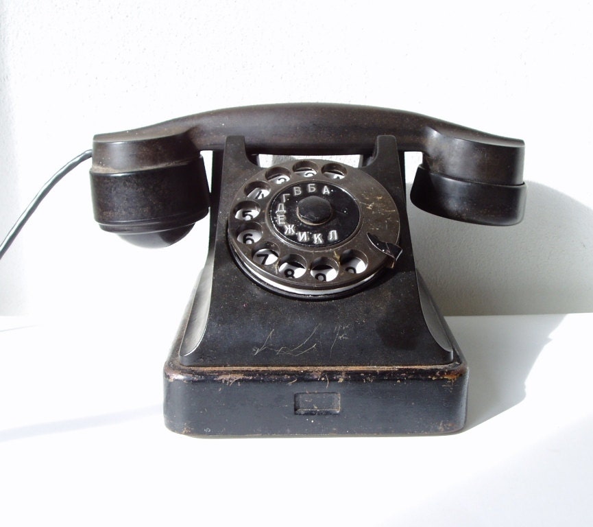 Vintage Rotary Telephone Black Bakelite Soviet Vintage USSR Russian Antique 1950 Office supply Industrial Home Decor Steampunk