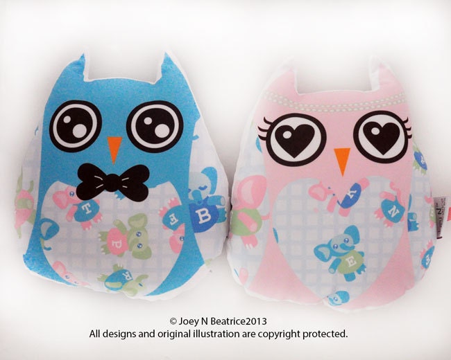 Owl - Lovely couple owl(Elephant) set of 2 plush toy - gift - wedding gift - anniversary gift - Owl Cushion