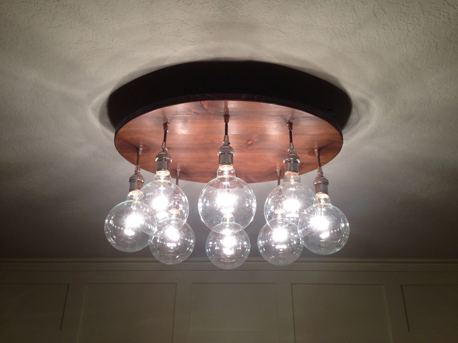 Custom Industrial Chandelier with Modern Glass Pendants