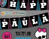 INSTANT DOWNLOAD - EDITABLE Monster High Bunting banner and dividers- Cute Personalized Skull Pennants Printable