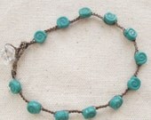 Crochet sea shell anklet, surfer anklet, bohemian, rustic,  turquoise waterproof, boho beachy anklet