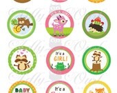 Girl Woodland, Forest Animals Baby Shower  Cupcake Toppers or Favor Tags Printables with fawn,owl,fox,frog,bear DIY  - ONLY digital file