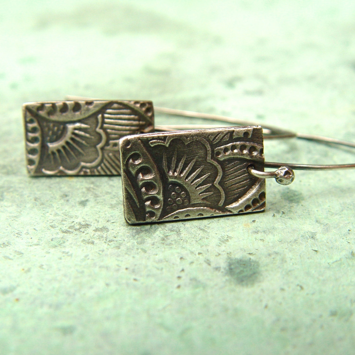 SILVER rectangle dangle EARRINGS on sterling earwire