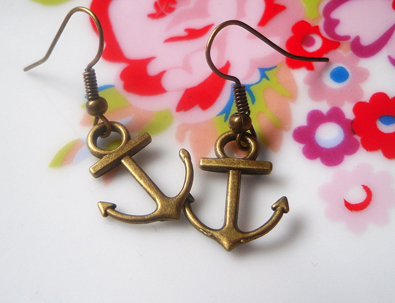Nautical Anchor Bronze Hanging Earrings, Sea, Sailor, Cute, Kitsch, Travel, Minimalist