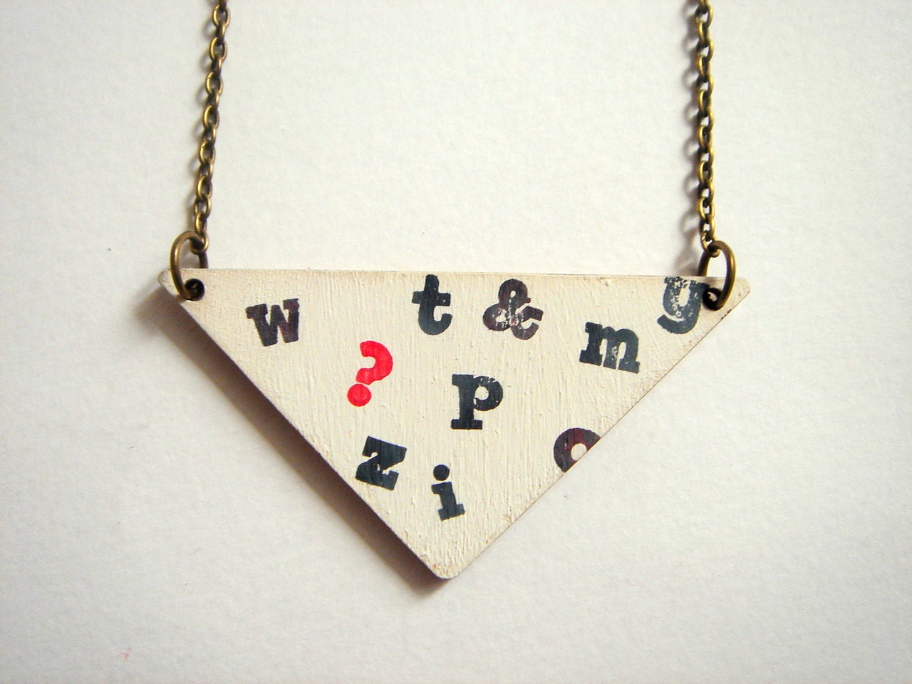 Hand painted Triangle Necklace, Wood Geometric Necklace,Geometric Jewelry