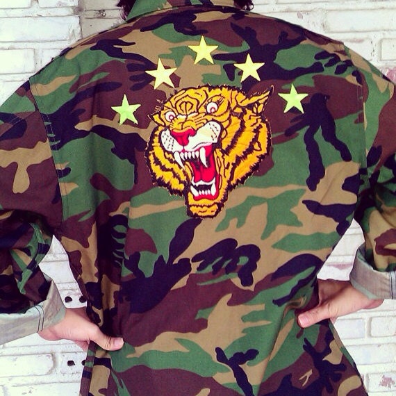 Vintage Tiger Camo Jacket/ Tiger Army Jacket/Tiger Jacket/Patch Jacket Size: S/M/L