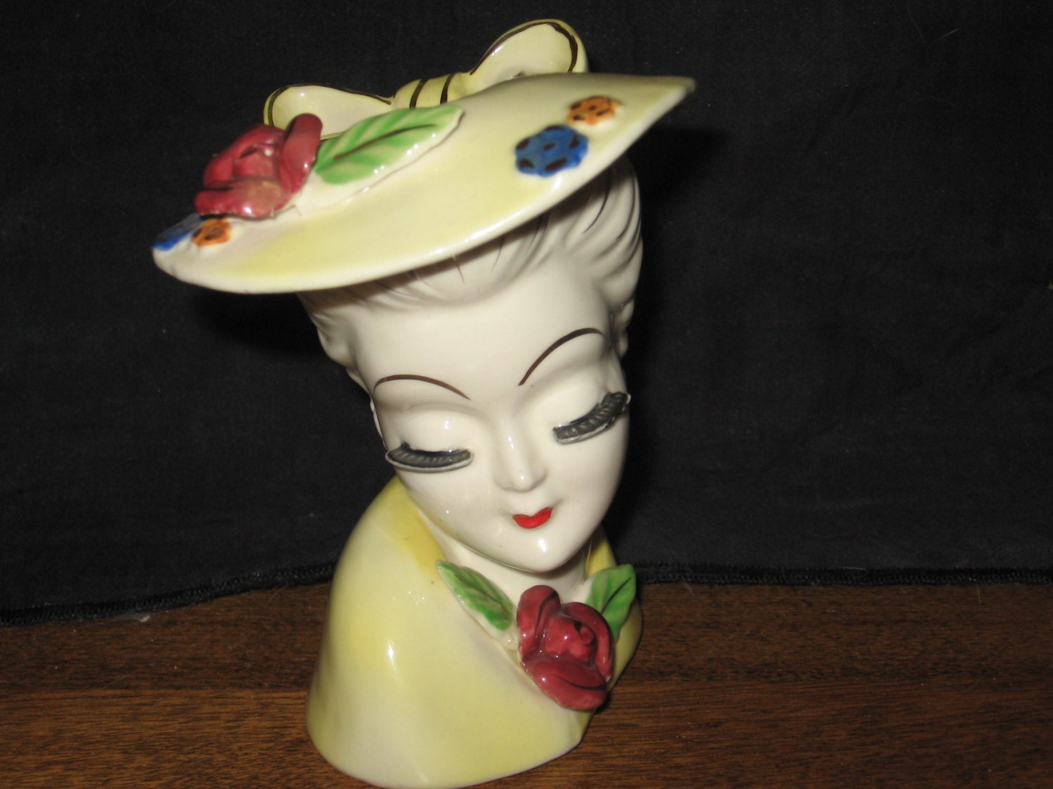 Vintage Lady Head Vase Made in Japan Yellow Hat by KitKatQuilter