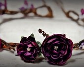 Flower head wreath-Woodland Flower crown Fabric Flowers with Rhinestone centers & faux berries