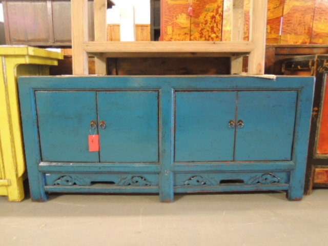 Antique Chinese Storage Credenza in Distressed Blue (Los Angeles)