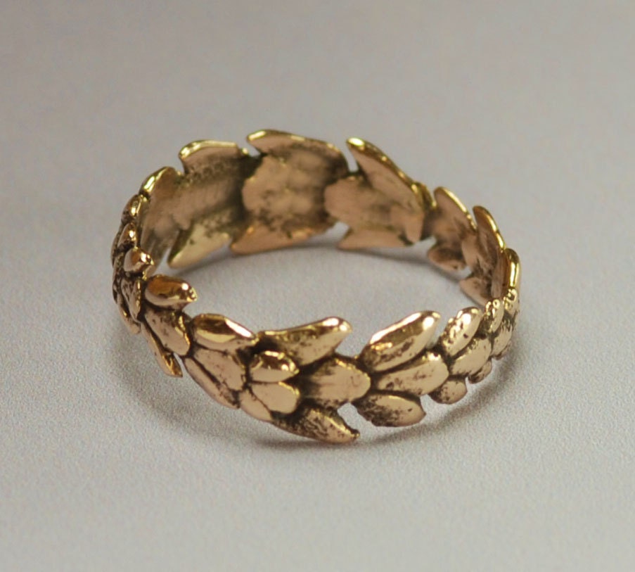 Solid 14k Gold Twig Ring, 14 karat Yellow Gold Wedding Band, Recycled Gold Organic Cedar Wedding Ring, Gold Branch Ring