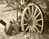 Cripple Creek Colorado Photography Print , black and white, 8x10, sepia, historic wagon wheel