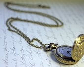 Antique brass watch necklace, owl necklace, locket watch