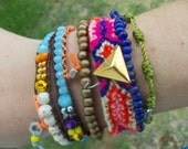 Life is a Rainbow, Woven Friendship Bracelet set with gold studs and Leather wrap bracelet