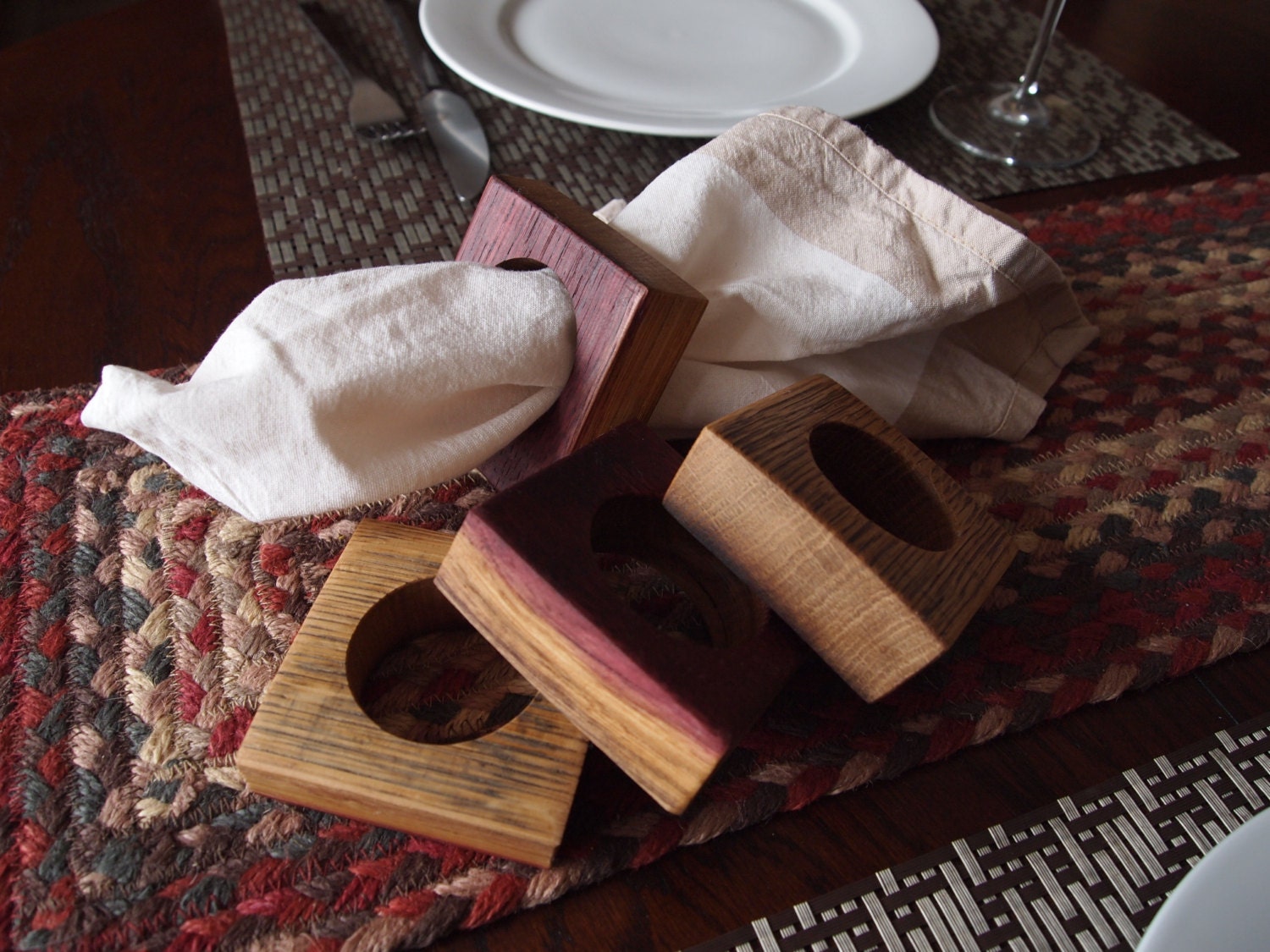 Wine barrel oak napkin rings set/4 finished with 'It IS your beeswax' food safe finish