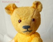 Vintage teddy bear, very friendly small golden yellow jointed hard stuffed German bear with long snout, shabby bear